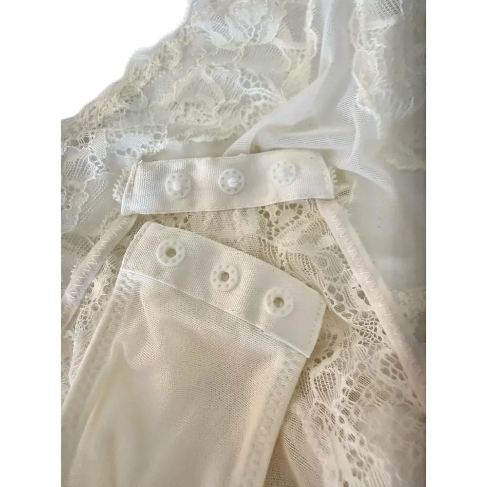 Vintage Maidenform Ivory Lace Teddy Tap Pant Set Nylon 1990 Lingerie Large